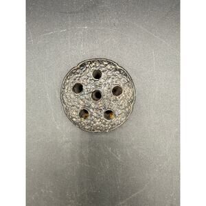 Vintage Black Pottery 6 Hole Flower Frog Made in Japan